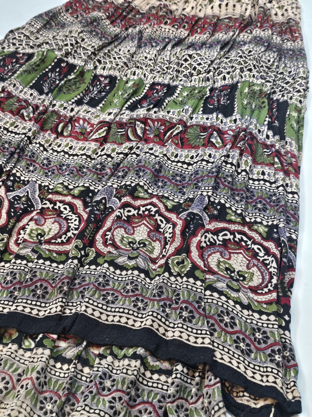 Belma Rayon Boho Tiered Maxi Skirt Paisley Floral Flowy One Size - Picture 6 of 7